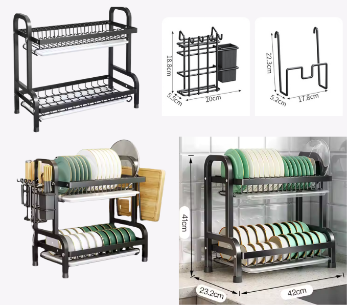 New 2 Tier Dish Drying Rack – Carbon Steel Dish Rack for Kitchen Counter with 2 Drainer Trays/Utensil Holder New 2 Tier Dish Drying Rack – Carbon Steel Dish Rack for Kitchen Counter with 2 Drainer Trays/Utensil Holder